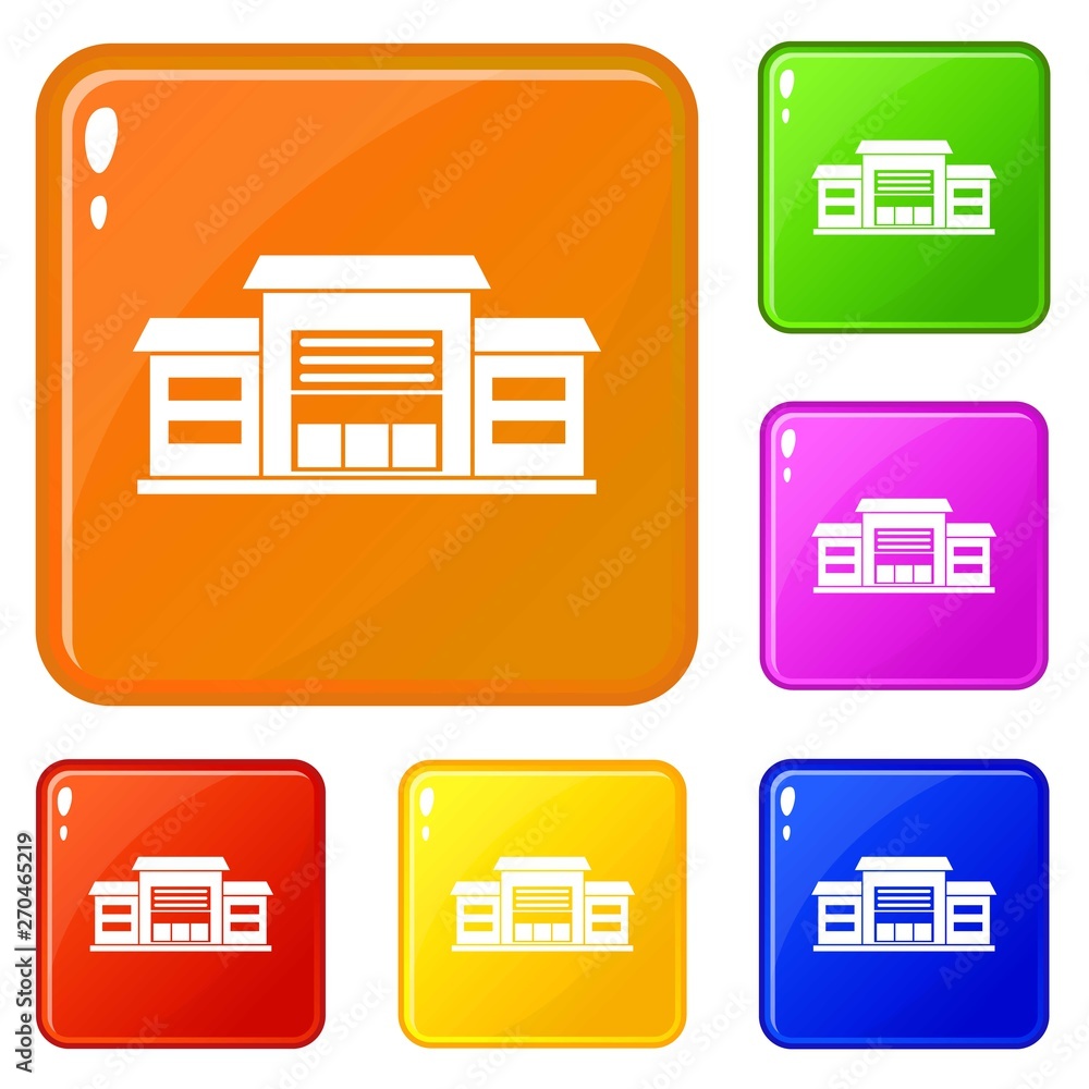 Poster warehouse icons set collection vector 6 color isolated on white background
