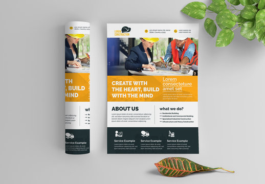 Construction Work Flyer Layout with Bold Stripes