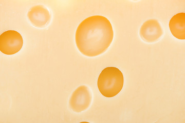 close up view of yellow cheese with wholes