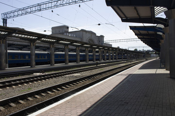 Naklejka premium Empty platform of the station Dnipro, Ukraine.