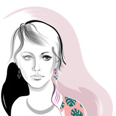 girl with short hair — fashion style minimalist illustration based on 3d figure model