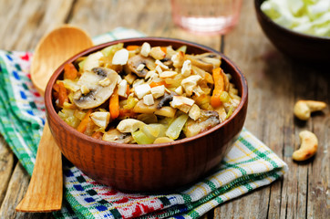 Roasted Cashews cabbage with mushrooms