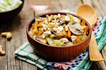 Roasted Cashews cabbage with mushrooms