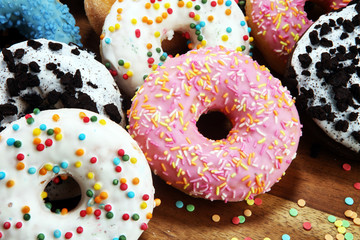 donuts in different glazes with chocolate