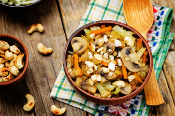Roasted Cashews cabbage with mushrooms