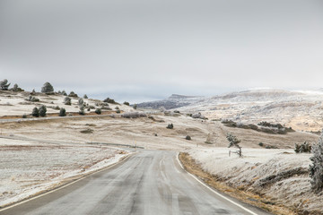Frozen landscape in Valdelinares Gudar mountains Teruel Aragon Spain