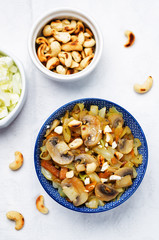 Roasted Cashews cabbage with mushrooms