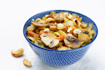 Roasted Cashews cabbage with mushrooms