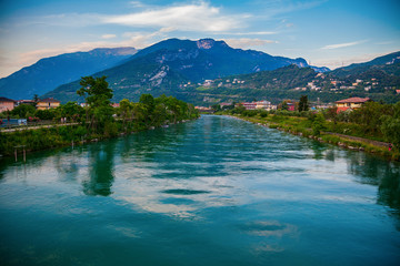 Fototapeta na wymiar the Sarca river in a small town Torbole