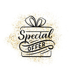 Hand drawn holiday lettering and icon for spesial offer, sale design. Handwritten letters. Typography quote. Vector