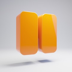 Volumetric glossy hot orange Pause icon isolated on white background.