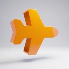 Volumetric glossy hot orange Plane icon isolated on white background.