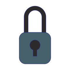 Padlock security system isolated blue lines