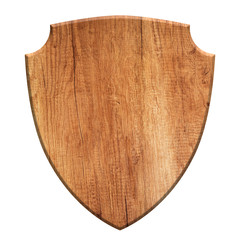 Wooden board with defense protection shield shape made of natural wood