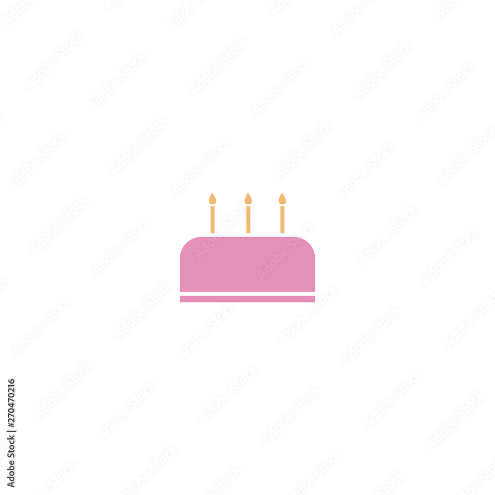 Wall mural illustration of a pink birthday cake on a white background.