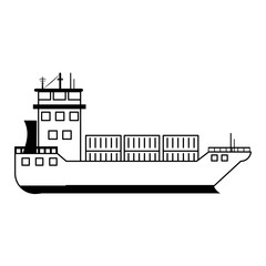 Obraz premium Freighter ship boat with containers in black and white