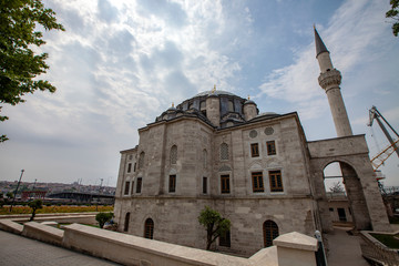 Fototapeta na wymiar Sokollu (Sokullu) Mehmet Pasha Mosque built by Mimar Sinan in 1578. In the old city center. Ottoman mosque located in the Kadirga neighborhood of the Fatih.