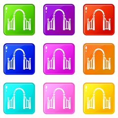 Archway metal icons set 9 color collection isolated on white for any design