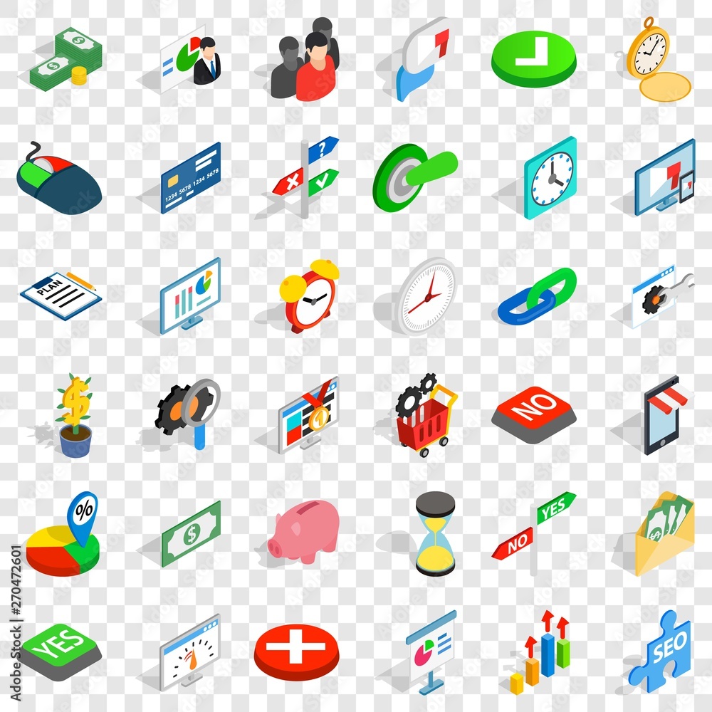 Poster diagram icons set. isometric style of 36 diagram vector icons for web for any design