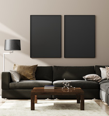 Mock up poster,wall in luxury modern living room interior, 3d render