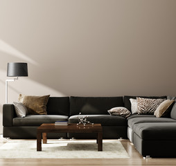 Mock up poster,wall in luxury modern living room interior, 3d render © artjafara