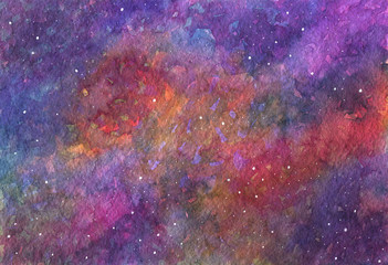 Hand drawn watercolor colors space background planet