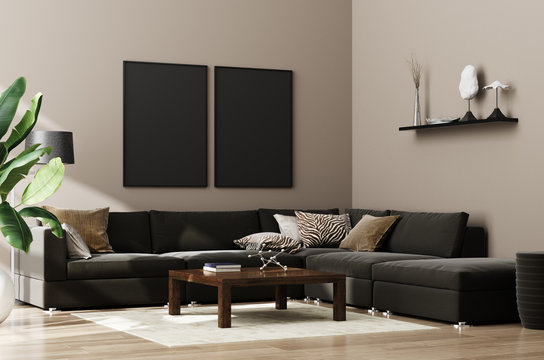 Mock Up Poster,wall In Luxury Modern Living Room Interior, 3d Render
