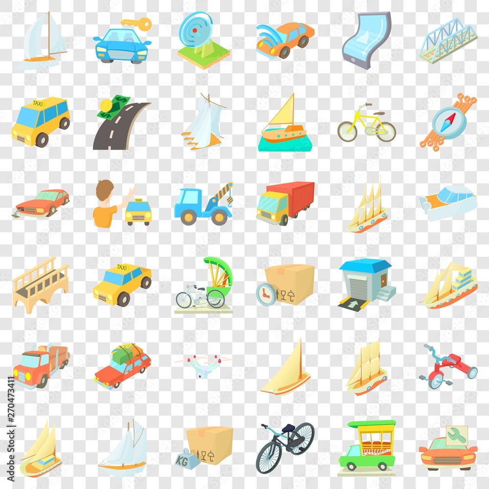 Poster sailing icons set. cartoon style of 36 sailing vector icons for web for any design