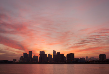 Fototapeta na wymiar Bahrain Skyline during sunrise, a view from Bahrain bay