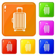 Suitcase on wheels icons set collection vector 6 color isolated on white background