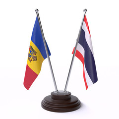 Moldova and Thailand, two table flags isolated on white background. 3d image