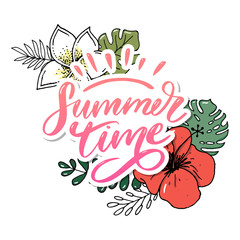 Vector word sale .Letters made of flowers and leaves Summer Time Holiday Flyer Banner Poster Summer sales
