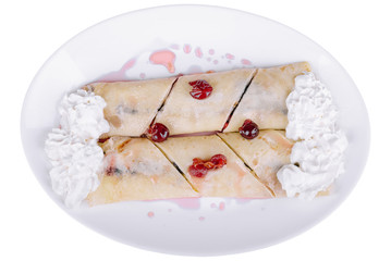 pancakes with chocolate and cherries