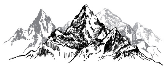 I love the mountains. Vector freehand drawing . Stocking up for a card , poster