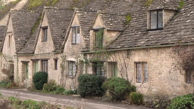 Close up footage of historic picturesque Bibury village.