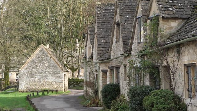 Slow motion footage of most famous village in England called Bibury.