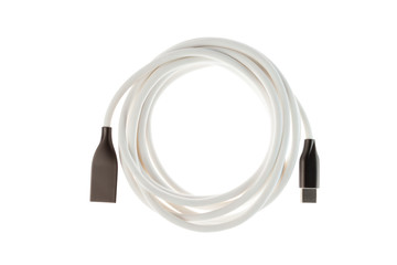 USB type c Data & Power Cable isolated on White Background. Close up