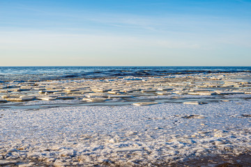 ice blocks at the sea beach in winter