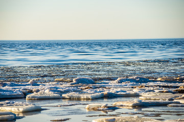 ice blocks at the sea beach in winter