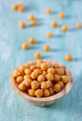 chickpeas on wooden surface