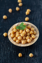 chickpeas on wooden surface