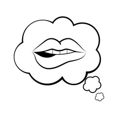 Pop art sexy mouth cartoon in black and white
