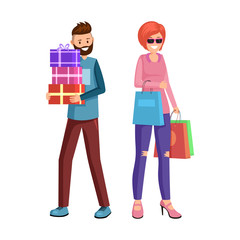 Buying presents flat vector illustration