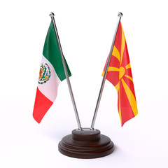 Mexico and Macedonia, two table flags isolated on white background. 3d image