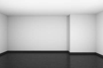 White empty room with black wood parquet floor.