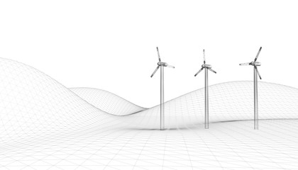 Wireframe wind turbines  original 3d rendering and models © 3dts