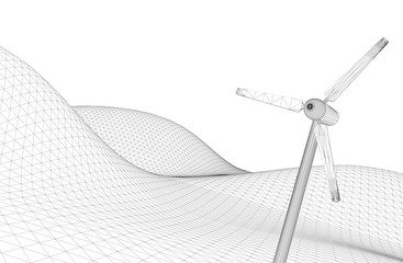 Wireframe wind turbine; original 3d rendering and models
