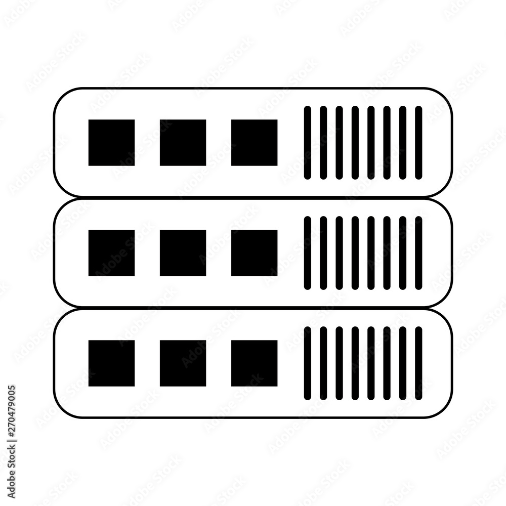 Poster database server technology symbol isolated in black and white
