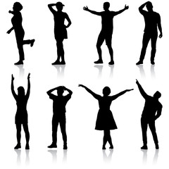 Silhouette Group of People Standing on White Background