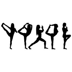Set silhouette girl on yoga class in pose on a white background